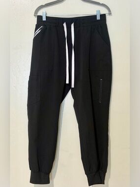 Men's Black Drawstring Joggers with White Contrast Tie